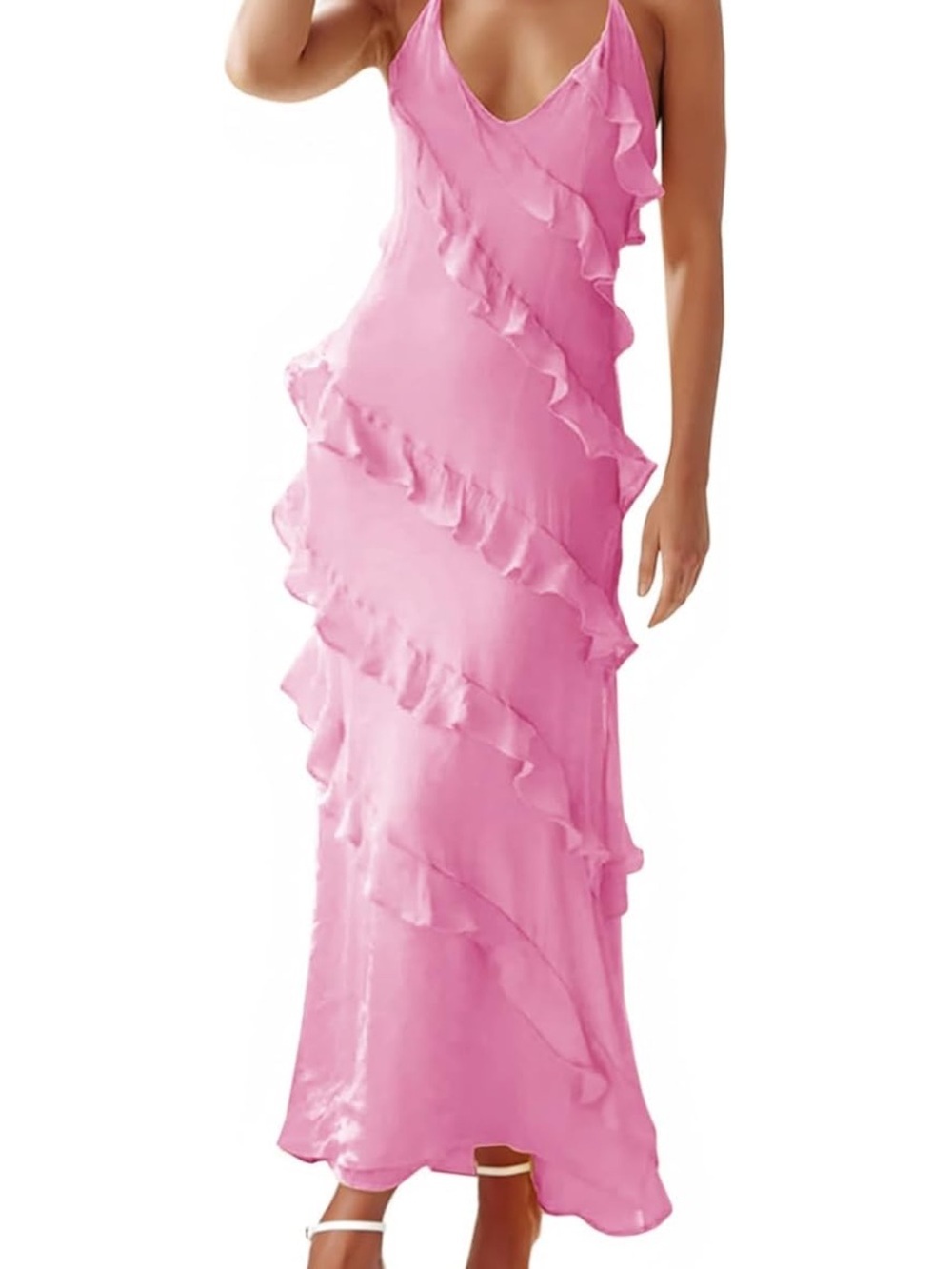Amazon Pink Ruffle Slip Dress - Picture 1 of 8